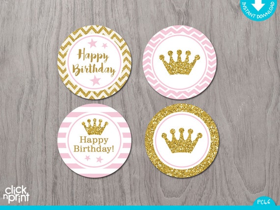 Pink And Gold Print Yourself Cupcake Toppers Printable Party Circles 