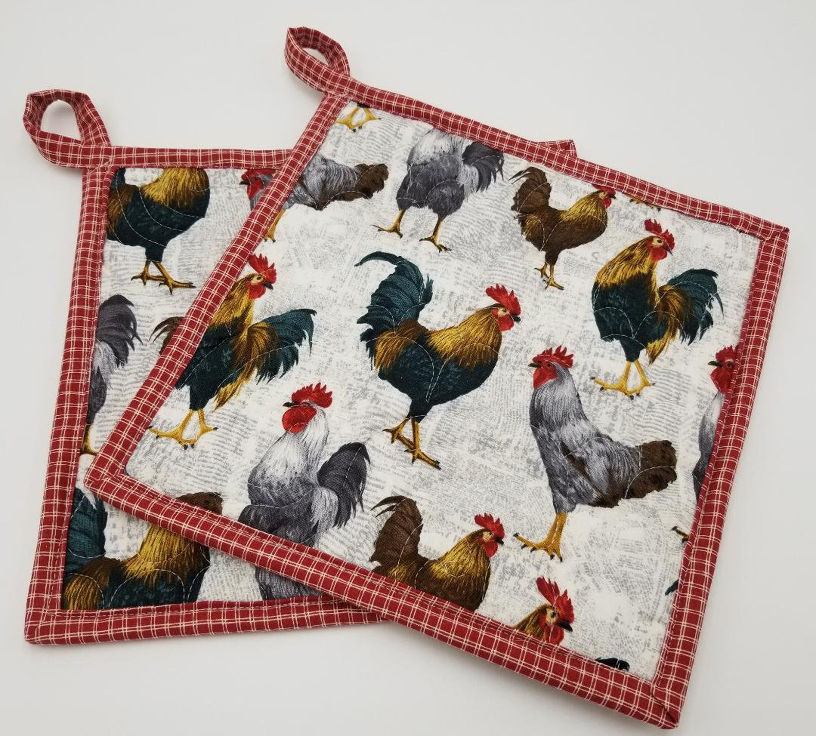 Farm Chickens Quilted Potholders With Loop Set of 2 and Free Etsy UK