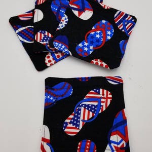 Flip Flop Fourth Patriotic Quilted Coasters - Set of 4 and Free Shipping!