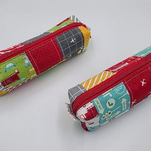 Patchwork Pencil Cases for Boys. Set of Two!  Holds Pencils and Toys.  zzMiniQuilts