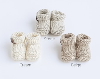 knitted baby booties, gender neutral baby booty, unisex baby shoes, pregnancy announcement or baby reveal, congratulations pregnancy gift