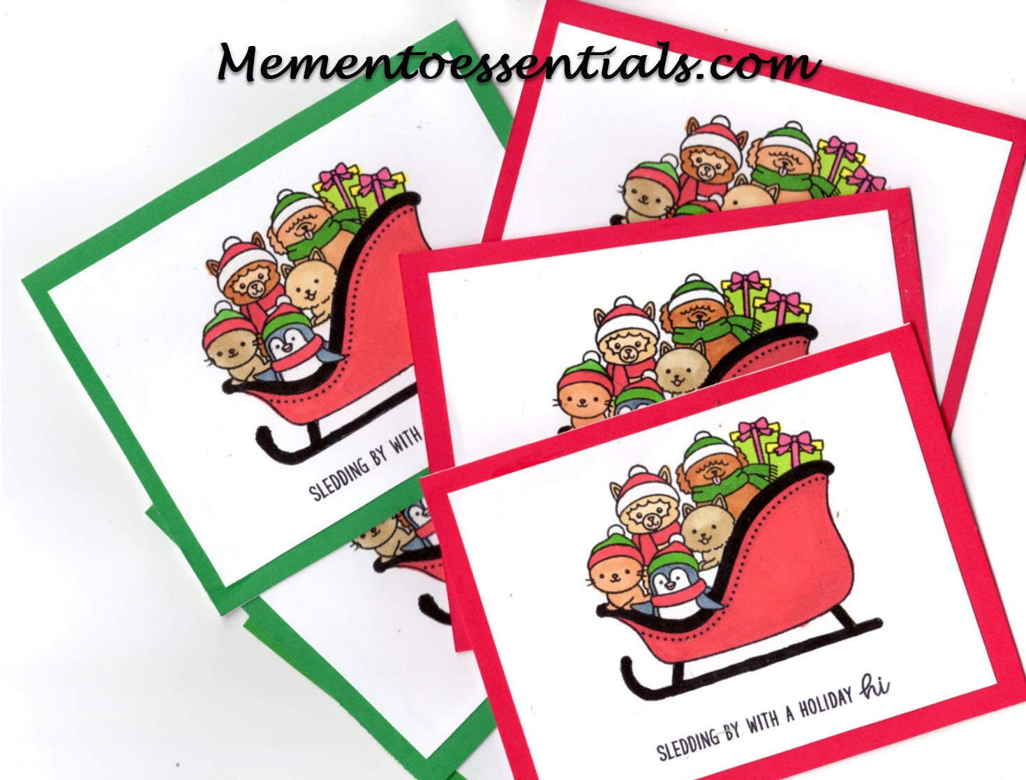 6 Handmade Note Cards A2 With Envelope. Christmas Santa Sled With ...