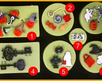Halloween Pumpkin Skeleton Cat Bat Frankenstein Spider Mummy Ghost Trick Candy Treat Key Silicone Mold Metal Soap Resin Hot Glue Jewelry