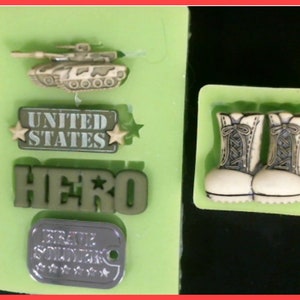 Silicone Mold Military Hero Tank United States Brave Soldier Tag  Army Military Boots with  wax, gypsum, resin, hot glue, soap, clay, metal