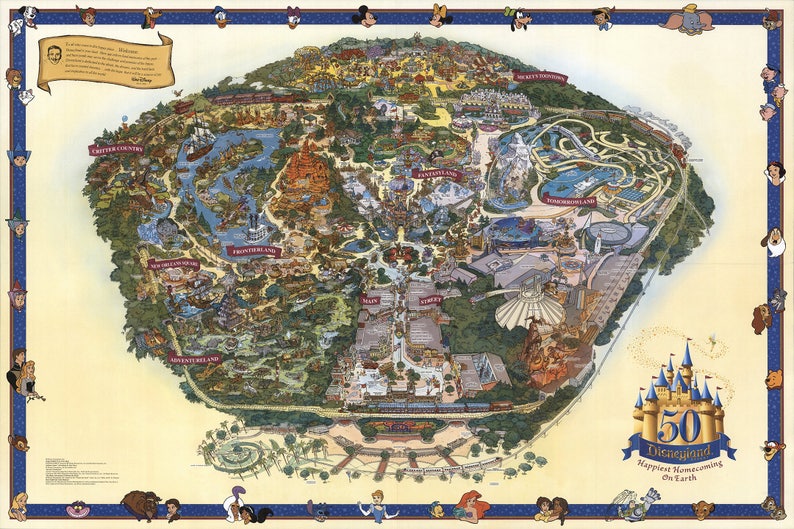 disneyland map disneyland map from 2000 disney map art etsy