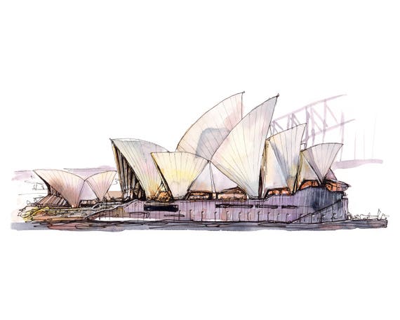 Sydney Opera House Sketch Paint Watercolor Watercolour Art Print Poster Photo Wall Art City Map Skyline City Art City Silhouette