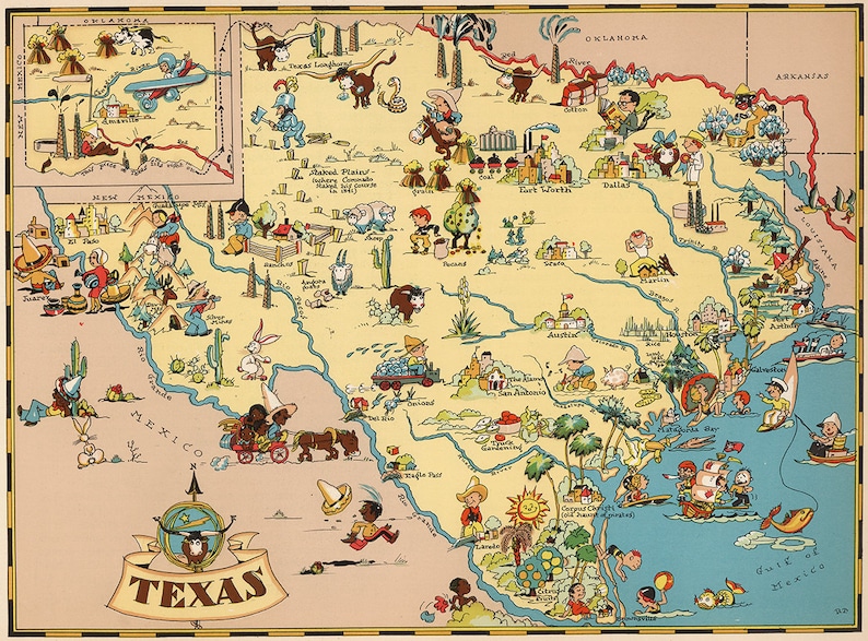 vintage texas map from 1935 old texas map print old usa