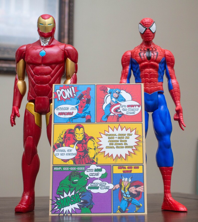 Avengers Invite Spiderman Iron Man Superhero Avengers Invitation Comic Book Hulk Marvel Avengers Birthday Invitations Captain America