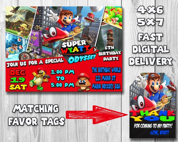 Super Mario Odyssey Birthday Party Invitation Mario Odyssey Etsy