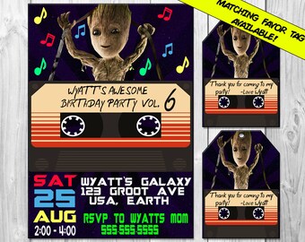Baby Groot Birthday Party Invitation, Groot Invitation, Guardians of the Galaxy Birthday Invitations, Baby Groot Invitations