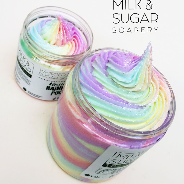 Unicorn Rainbow Foaming Sugar Body Scrub Soap • Kids Birthday Party Favor Gift • Fluffy Whipped soap • Teacher's Healthcare Bridal Shower