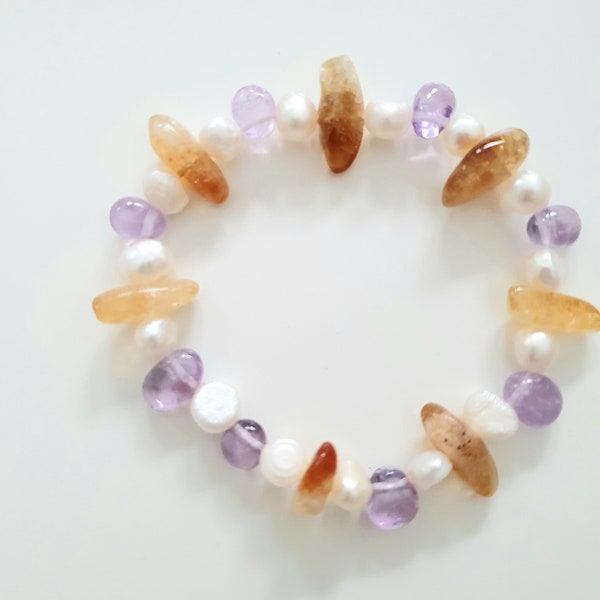 Armband, Perlen, Amethyst, Citrin, Schmuckstück, Bezaubernd,