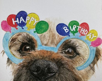 Carte anniversaire Border Terrier, Border Terrier