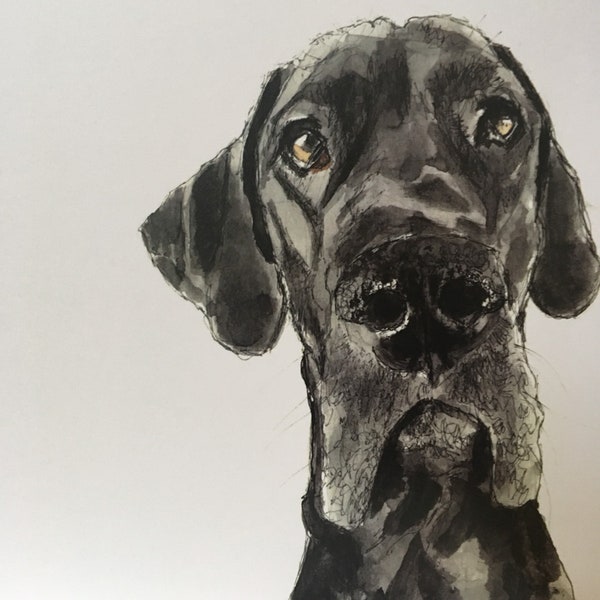 Great Dane Card, Dog art greetings card