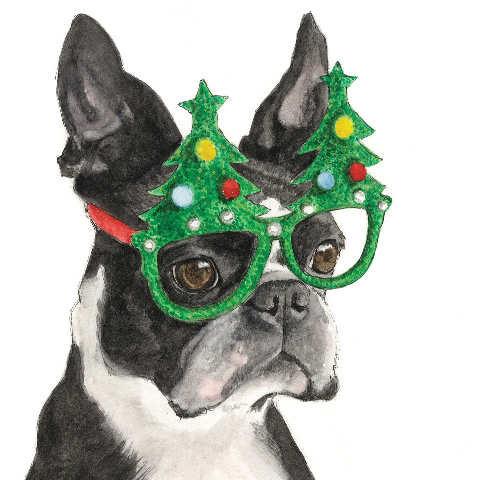 Boston Terrier Christmas Card Festive Dog Card Etsy