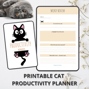 Cat Productivity Planner Printable | Cute Daily Planner, Habit Tracker & Pomodoro Pages