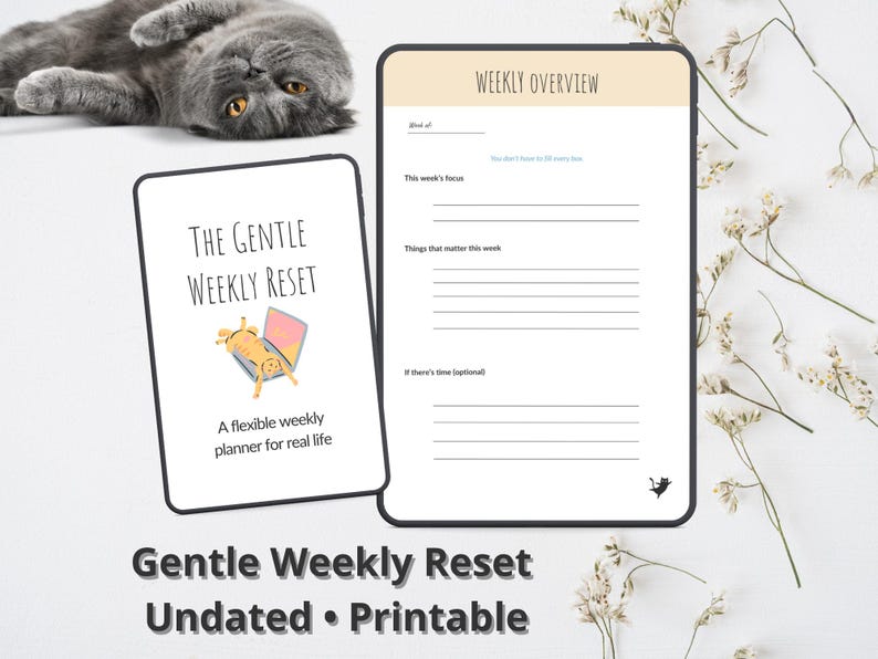 Gentle Weekly Reset Planner | Flexible Productivity Workbook | Undated Weekly Planner for Real Life image 1