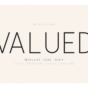 Valued - A Deluxu Sans Serif Family, Elegant Font, Modern Font, Clean Font, Minimal Font, Font for Branding, Font for Wedding, Simple Fonts