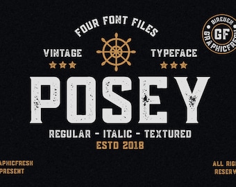 Posey Vintage Serif Font: Textured and Clean Styles, Regular and Italic Typeface for Logo, Branding & Retro Design