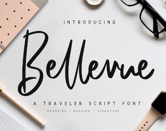 Bellevue // A Traveler Script Font, Signature Font, Beauty Font, Moodboard Font, Traveler Font, Handwritten Font