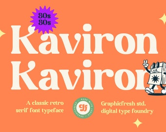Kaviron Retro Font, Procreate Fonts, 90s Retro, Retro Font, Groovy Font, Boho, Modern Font, 90s Font, Retro Serif Font, Modern Retro, Serif