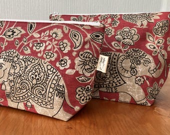 Elephant Print Makeup and Washbag, Hand made in the UK