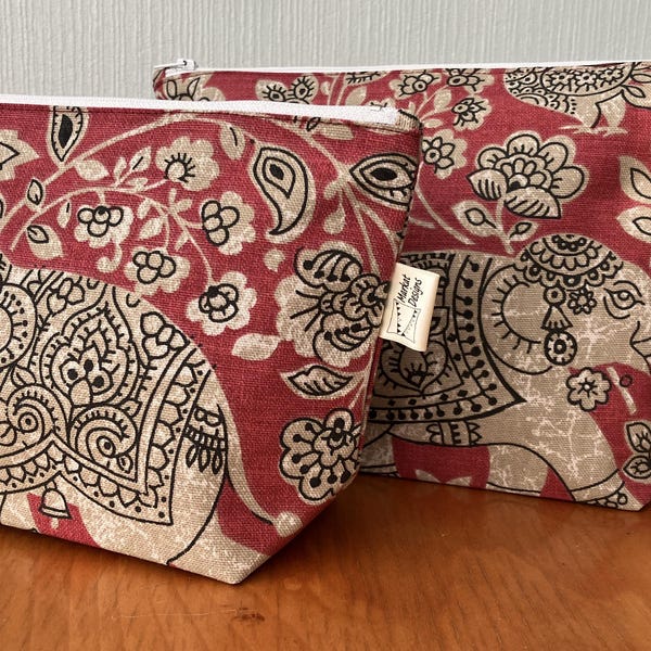 Elephant Print Makeup and Washbag, Hand made in the UK