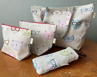Cool Cats Washbag, Cool Cats makeup bag, Cool Cats Gift Set, Cool Cats Tote Bag, Cool Cats Glasses Case, Made in the UK