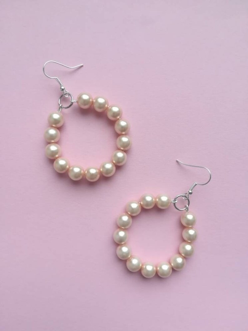 Pearl hoop earrings pink beaded hoops pink vintage pearls Etsy