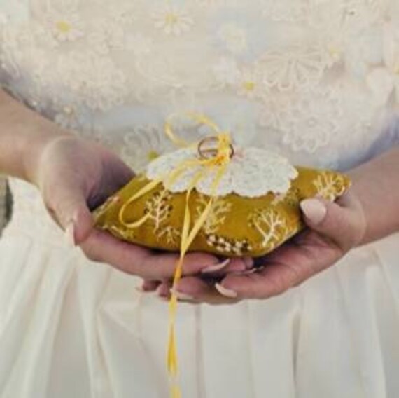 Yellow Ring Pillow Yellow Ring Bearer Pillow Mustard Yellow Etsy