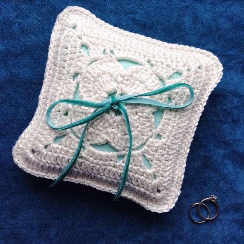 Teal Ring Pillow Wedding Ring Bearer Pillow Crochet Ring Etsy