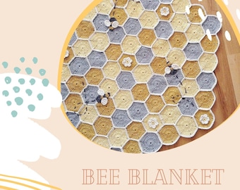 Honeycomb baby blanket, PDF crochet pattern, nursery decor, honeycomb  crochet, bee nursery, bee my baby, crochet hexagon hexie blanket - Main Image