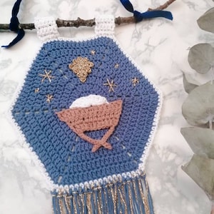 Holy Night wall hanging, PDF crochet pattern, crochet Nativity, Christmas crochet, DIY Christmas décor, crochet hexagon wall hanging
