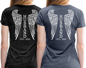 Husband Angel T-Shirts, Angle Wings with customization Dates -  Loss of Husband Memorial Gift