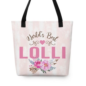 World’s Best Lolli Boho Flower Tote bag, Birthday Gift for Lolli,  Lolli Mother&#39;s day Gift Tote Bag, Gift Tote for Grandmother&#39;s Day