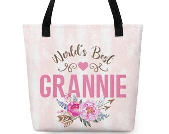 World’s Best Grannie Boho Flower Tote bag, Birthday Gift for Grannie,  Grannie Mother's day Gift Tote Bag, Gift Tote for Grandmother's Day