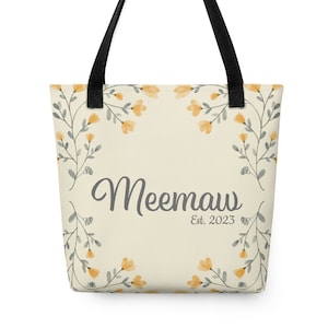 Meemaw Established Tote bag, Birthday Gift for Meemaw,  Meemaw Mother's day Gift Tote Bag, Gift Tote for Grandmother's Day From Grandkids