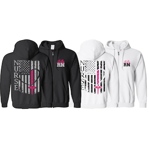 Personalized RN Nurse Flag Zip Hoodie: Customized Name Title