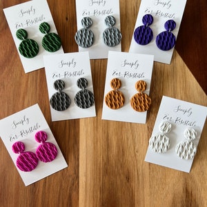 Medium Circle Polymer Clay Sweater Dangles. Available in many different colors as pictured.