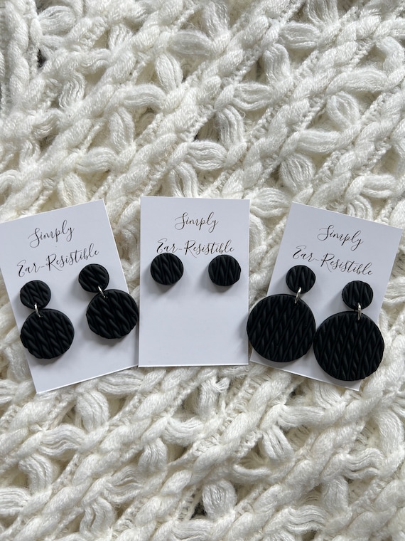 Black Sweater Polymer Clay Earrings. Available in 3 Sizes. 