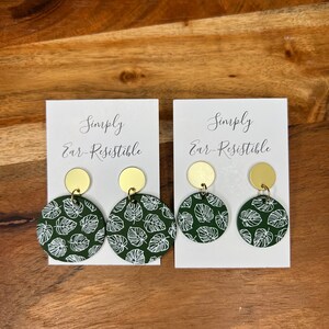 Monstera Circle Dangle Clay Earrings