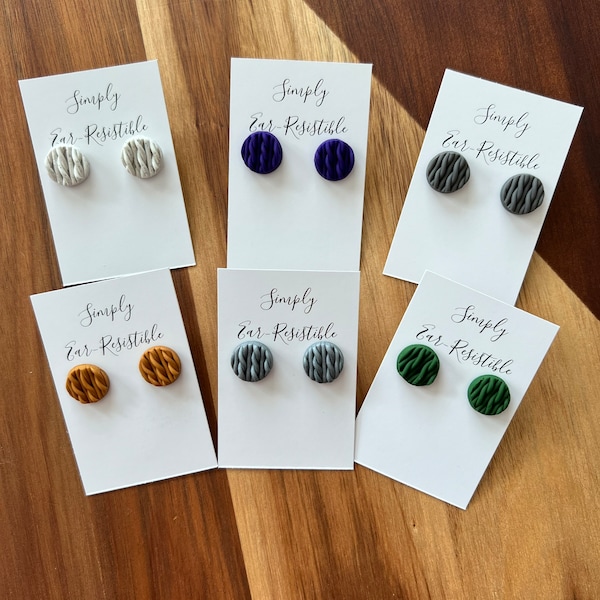 Polymer Clay Sweater Stud Earrings. Available in many colors as pictured.