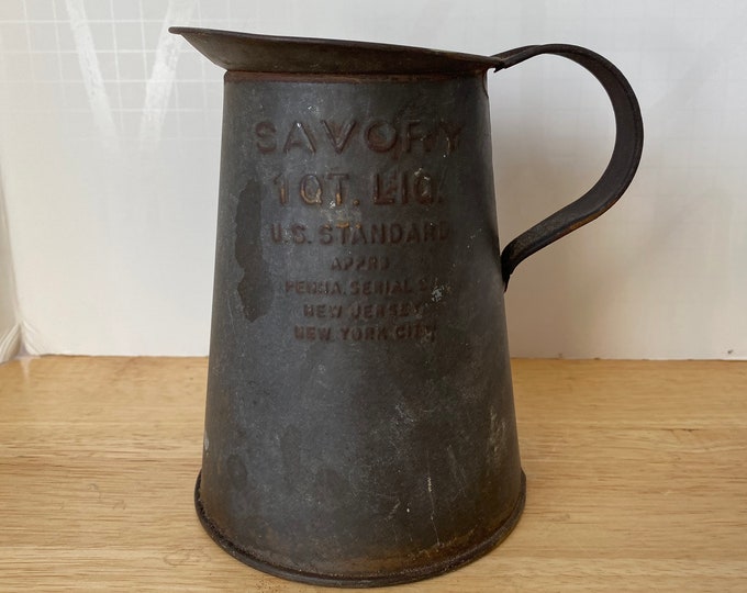 Vintage Tin "Savory" 1 Qt. Liquid Pitcher