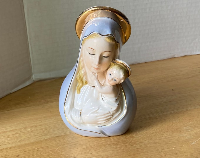 Planter vase Madonna and Infant Jesus porcelain Ceramic figurine
