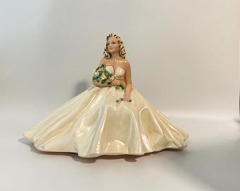 1952 Bertie Butorac Chalkware TV Lamp of Woman in Beautiful White Gown
