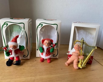 Choice of Annalee Christmas Tree Ornament - Santa Claus, Mrs. Claus or Angel Playing Harp with their original boxes and tags