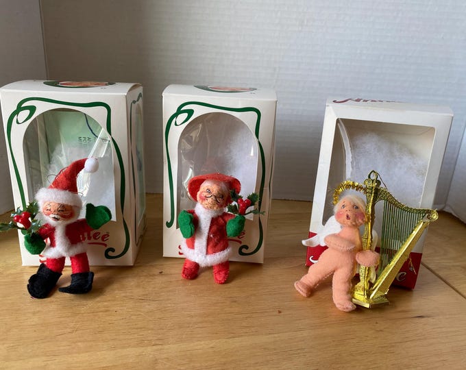 Choice of Annalee Christmas Tree Ornament - Santa Claus, Mrs. Claus or Angel Playing Harp with their original boxes and tags