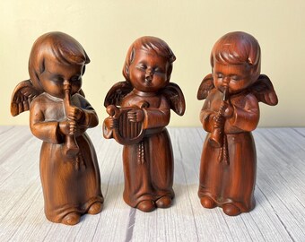 Set of 3 Vintage Christmas World Gift Japan Resin Hand Painted Musical Angels Figurines