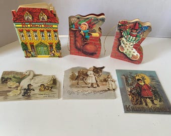 Set of 6 Shaped small Books Vintage Christmas Story Books, Stocking Stuffers or Ornaments