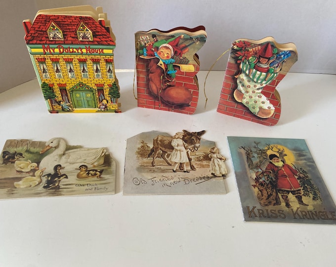 Set of 6 Shaped small Books Vintage Christmas Story Books, Stocking Stuffers or Ornaments